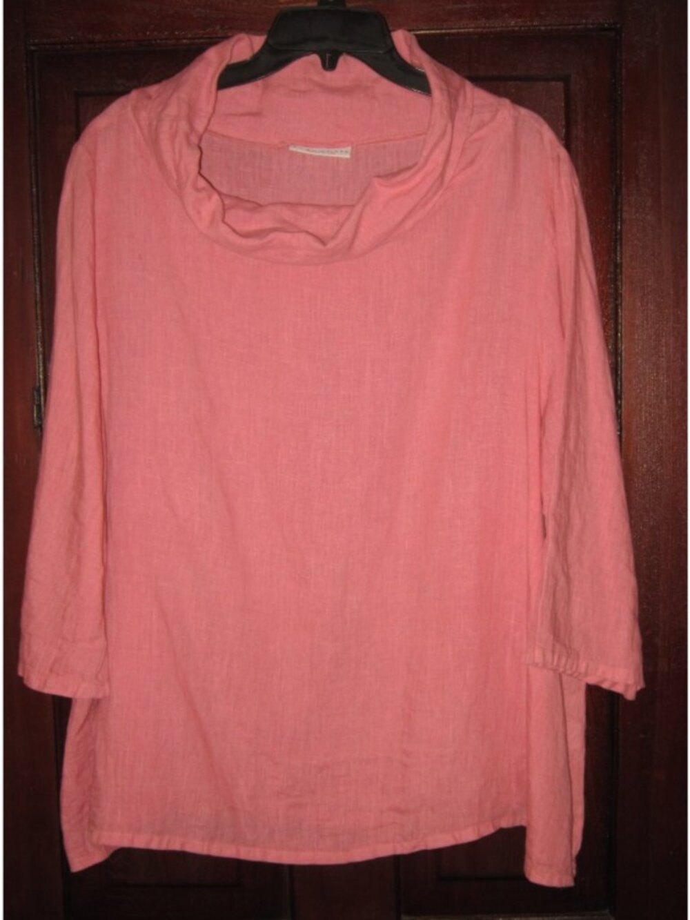 Bryn Walker XL 100% Linen Blouse Top Shirt Cowl Neck Popover Pink 3/4 Sleeve USA